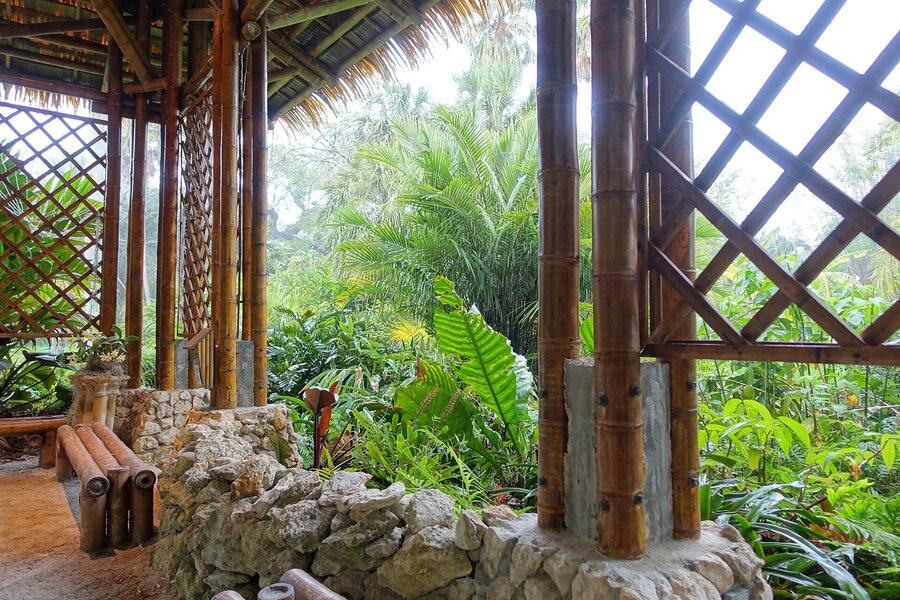 Interior of the Guadua bamboo pavilion at McKee Botanical Garden, Vero Beach, Florida, USA