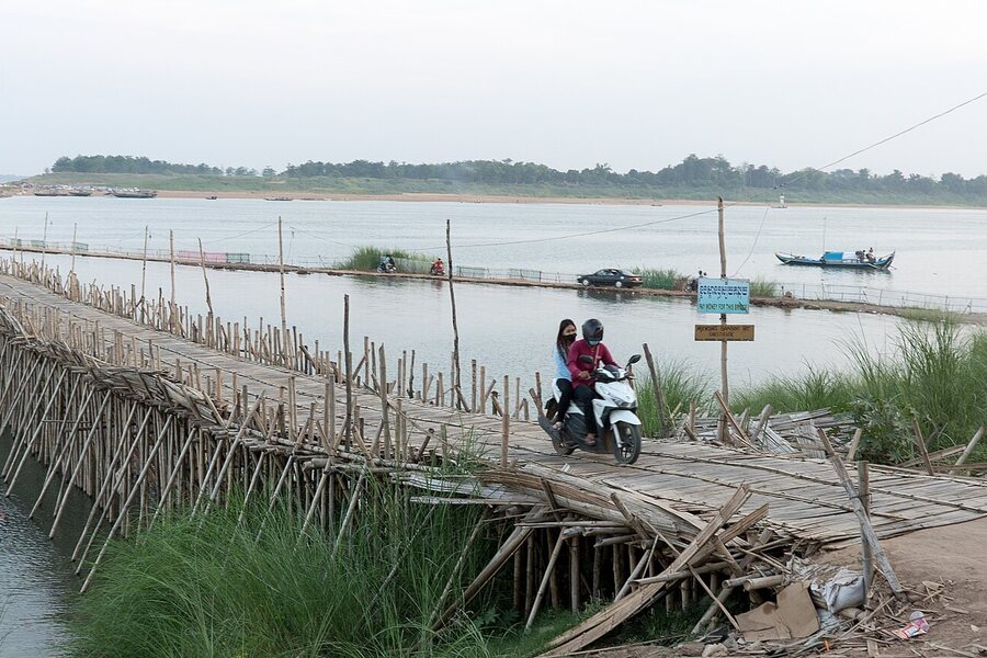 Bamboo bridge between Kampong Cham and Koh Paen Island, Cambodia